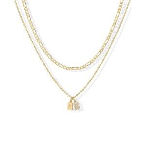 PAVOI 14K 골드 도금 이니셜 레터 더블 도그 태그 펜던트 목걸이 | 여성용 앙증맞은 큐빅 지르코니아 레터 태그 원형 박스 체인 목걸이