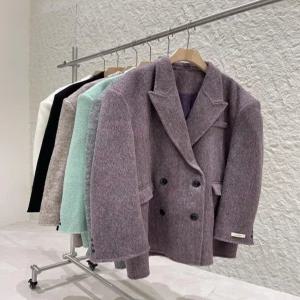 여자 더블 다크네이비 숄칼라 울 핸드메이드하프코트