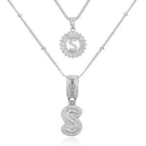 메이잇루 여성용 이니셜 레터 목걸이 14k 화이트 골드 실버 도금 고급 목걸이 트렌디 청키 커스텀 레이어 목걸이 세트 개인화된 원형 원형 지르코니아 A-Z 레터 체인 펜던트 주얼리 선물