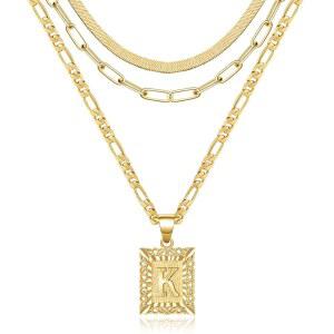 여성용 키스얀 골드 레이어 목걸이 세트, 14K 골드 도금 이니셜 레터 펜던트 목걸이 종이 클립 스네이크 초커 알파벳 A-Z 피가로 체인 주얼리 선물