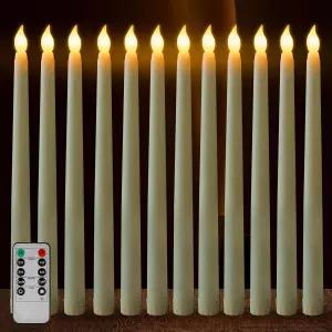 Sequpr 12개의 불 없는 테이퍼 캔들이 리모컨으로 깜빡이고 배터리로 작동하는 크리스마스 추수감사절 교회