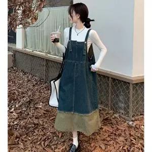 스트릿패션 여성 빈티지 데님 예쁜 멜빵치마 원피스 (HSJ-WCF80B4)