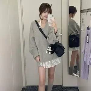 레이스 시스루 리본 여자 레이어드 원피스 (HSJ-WFH4SJW)