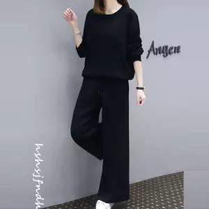 여성데일리룩 봄신상 군살커버 블랙 투피스 티셔츠+팬츠 세트