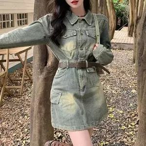 봄 가을 데님 미니 원피스 캐쥬얼 청치마 청원피스 (HSJ-WFFX86F)