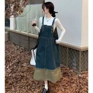 스트릿패션 여성 빈티지 데님 예쁜 멜빵치마 원피스 (HSJ-WCF80B4)