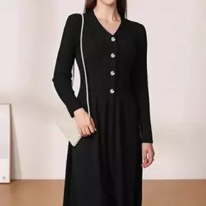 니트 스커트 골지 A라인 브이넥 예쁜 원피스 치마 (HSJ-WEE8E7D)