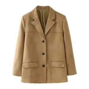 여자 캐주얼 가을 무스탕 스타일 재킷 스웨이드 정장 코트 긴팔 칼라 원픽3