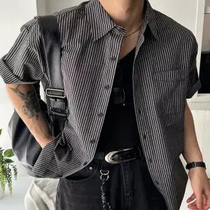 [아레스]런던 코튼 롤업 스트라이프 반팔 셔츠 (3color)