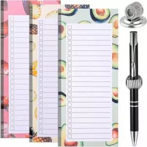 쇼핑 목록 패드 3팩과 마그네틱 펜 클립 1개 150장 찢김 시트 냉장고용 홀더가 있는 식료품 메모장