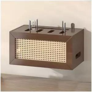 벽걸이 모뎀 박스 및 셋톱 수납장 대용량 나무 케이블 정리함 스타일리시한 라탄 라우터 선반 침실 거실을