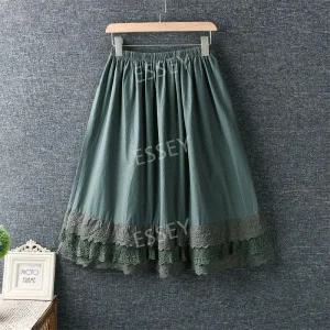 레이어드 캉캉 롱 레이스 플리츠 망사 스커트 자수 면치마 슬립 속치마