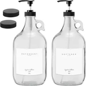 세탁실용 세탁 세제 디스펜서 섬유 유연제 액체 비누 및 표백제용 하프 갤런 유리 저그 2개 64온스 블랙