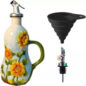 18.26온스/540ml 세라믹 올리브 오일 디스펜서 병 주방용 핸드 페인팅 릴 병해바라기