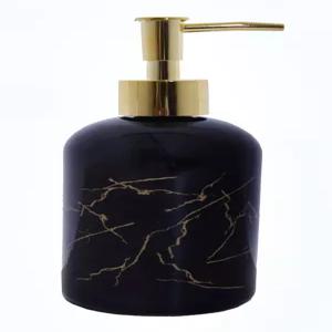 펌프가 장착된 익스피블리 유리 비누 디스펜서 식기 핸드 세탁 로션 금색 코팅 블랙 병 14온스 리필 가능