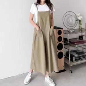 여성 봄 여름 국산 면 린넨 와이드 나시 점프수트 점프슈트 멜빵바지 JS0031S 빅사이즈 루즈핏
