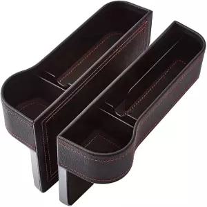 XAUCCY 1세트 PU 가죽 카시트 갭 보관함 범용 시트 슬롯 박스 충전 구멍 키 홀더 자동차 보관 액세서리블랙