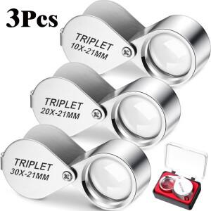 10-30배 포켓 루페 확대경 보석 접이식 다이아몬드 루파 트리플렛 보석상용 안경 도구 독서용