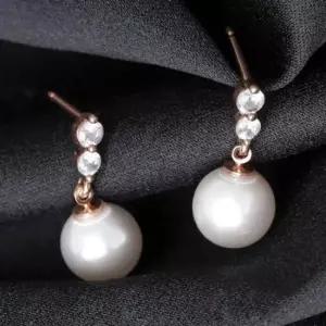 진주귀걸이 골드필드 핀 큐빅 스틱 진주 혼주 결혼식 귀걸이 14K