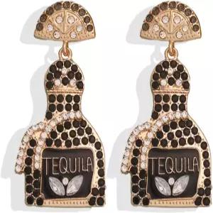 여성용 테킬라 귀걸이 신코 데 마요 피에스타 병 당글 라인스톤 문구 칵테일 파티 멕시코 휴가용 보석
