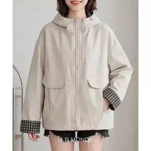 체크포인트 오버핏 후드 코튼 자켓 소매 배색 안감 점