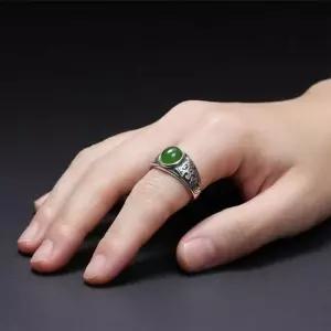 실반지 남여공용 행운의 그린 마노 원석 옴자 비취 반지 S925