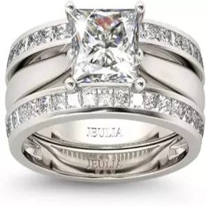 줄리아 4.37 캐럿 각인 인하 큐빅 지르코니아 약혼 반지 다이아몬드 웨딩 밴드 여성용 CZ 솔리테어 스털링