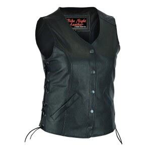 스마트 모터사이클 여성용 조끼 디자 내부 캐리 포켓이 있는 넥 가죽
