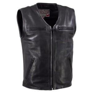 가죽 USA MADE MLVSM5009 남성용 블랙 슬링거 브이넥 모터사이클 지퍼 조끼
