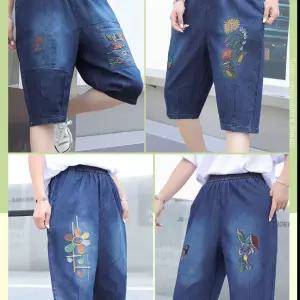 밴딩 자수 7부 청바지 여자 여름 데님 팬츠