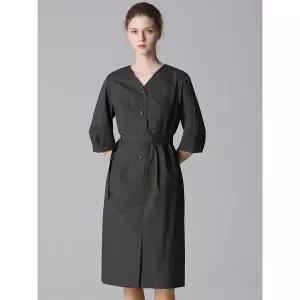 [하프클럽/]V넥 허리 핀턱 9부 소매 원피스 (택가격338000원)