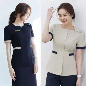 여성 S 근무복 네일샵 네이비블루 관리샵 유니폼 미용실 반소매+팬츠 간호사 데스크