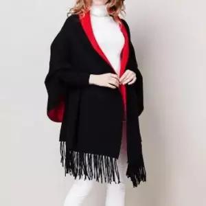 가디건숄 블랙레드 가디건 숄 망토 머플러 니트 믹스