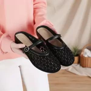 [하프클럽/]여성 빛나는 SS 스트랩 매쉬 뮬