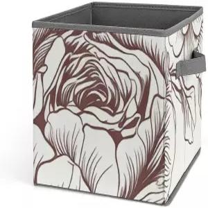 로클니크 라인 플로럴 로즈 플라워 디자인 손잡이가 있는 2개의 보관함 대용량 스태커블 큐브 선반 장식용