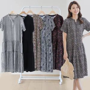 이브바바 여성 여름 인견 반팔 롱 캉캉원피스 중년 엄마옷