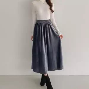 [하프클럽/]여자 가을 벨벳스커트 플레어 하객룩 스판 롱스커트