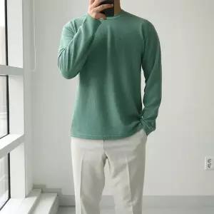 [맨즈북]골지 라운드 남자 민트색 니트 긴팔티셔츠 기본핏