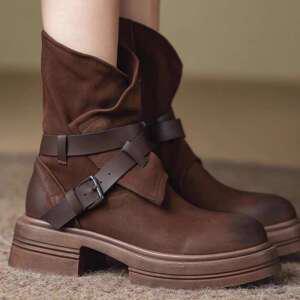 여성 스웨이드 웨스턴 부츠 세무 미들 키높이 가을 부츠 앵클부츠