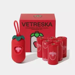 VETRESKA 스트로베리 강아지 향기나는 배변봉투 풉백 디스펜서 세트(딸기향)