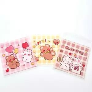 (100장 14x14cm) 접착식 OPP 디자인봉투/구디백/포장/비닐/봉투/간식/포장지/쿠키/지퍼백/포장용/선물/미니