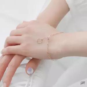 14K 로즈골드 하트 링 펜던트 포인트 클립 체인 금 팔찌