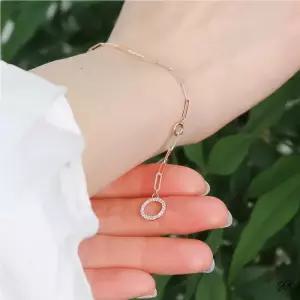 14K 로즈골드 큐빅 링 펜던트 포인트 클립 체인 금 팔찌