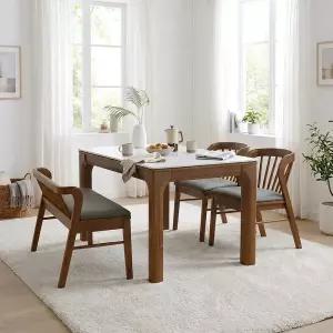 [헤닝] 라운지 포세린 통세라믹 식탁 세트 4인용 원목 식탁 1300 의자2 벤치1