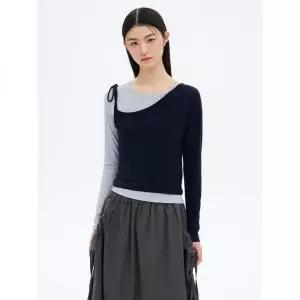 8SECONDS 배색 레이어드 저지 세트 네이비