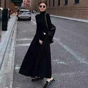 여성 시크 여리핏 A라인 하이웨스트 목폴라 롱원피스 (HSJ-WE5E844)