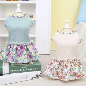 [반려] 애견 산책 봄옷 골지 외출 꽃포인트 스커트 원피스