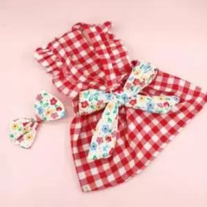 [반려] 강아지 여름 원피스 머리핀 반려동물 실내복 고양이 체크