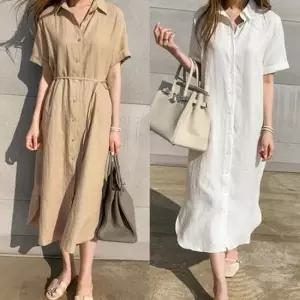 여성미니원피스 흰색원피스 린넨 반팔 롱셔츠 휴양지원피스