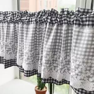 주방창문커튼 로맨틱 레이스 체크 바란스 커튼 주방 하프 반커텐 부엌창문커튼